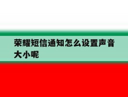 荣耀短信通知怎么设置声音大小呢