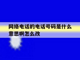 网络电话的电话号码是什么意思啊怎么改